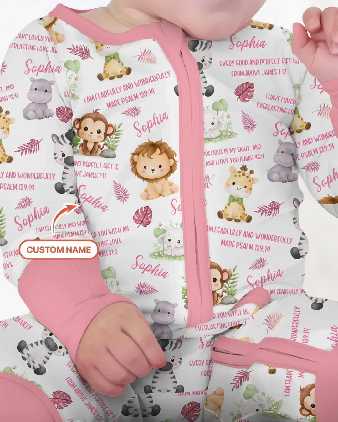 Custom Name Bible Verse Safari Animal Bamboo Convertible Zippy
