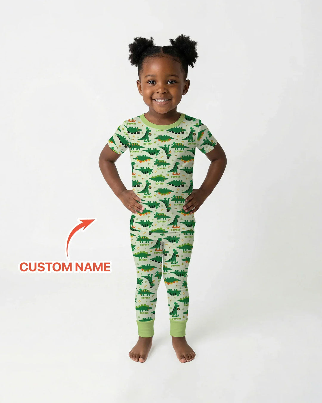 St. Patrick's Day Dinosaurs Custom Bamboo Two Piece Short Sleeve Pajama Set