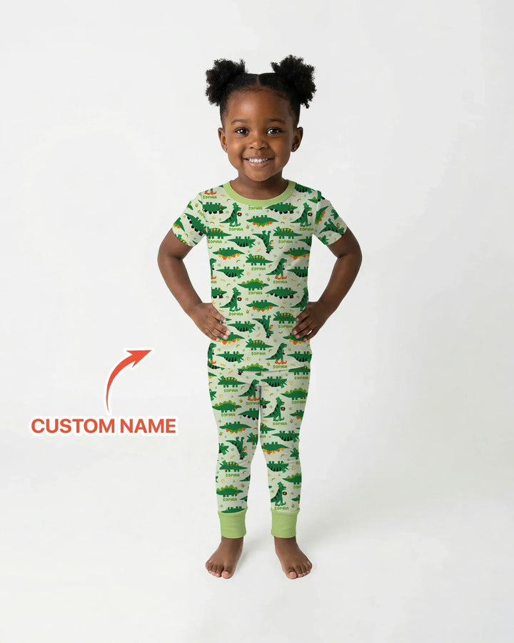 St. Patrick's Day Dinosaurs Custom Bamboo Two Piece Short Sleeve Pajama Set