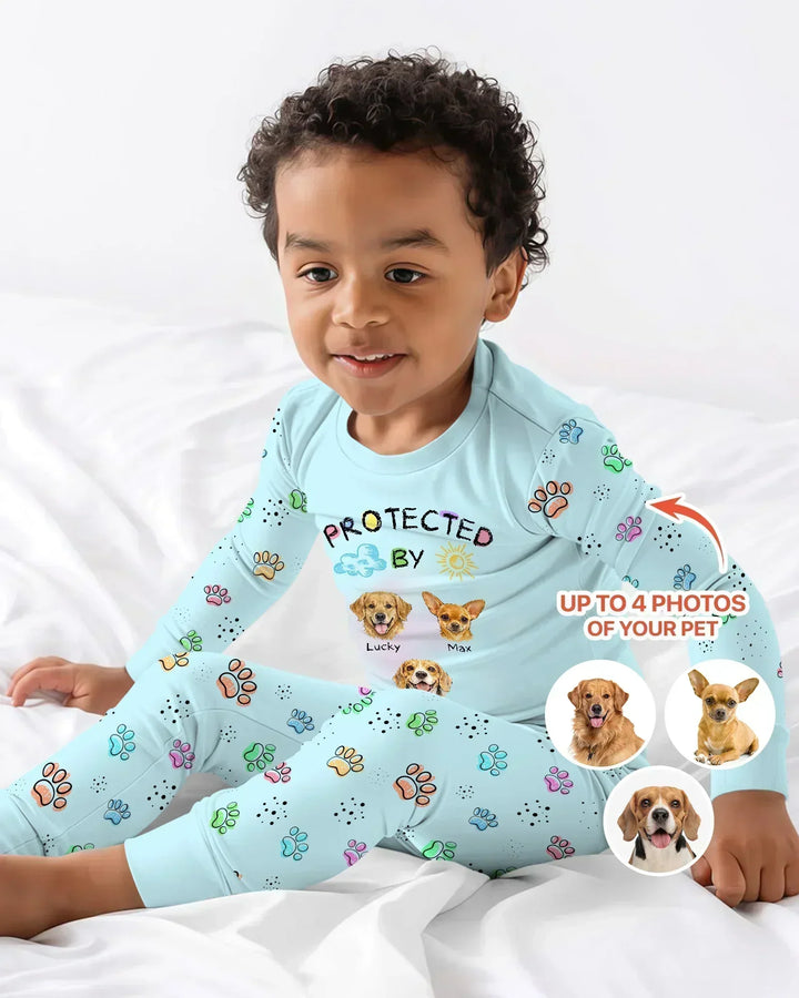 Custom Photo Crayon "Protected By" Bamboo Two Piece Long Sleeve Pajama Set
