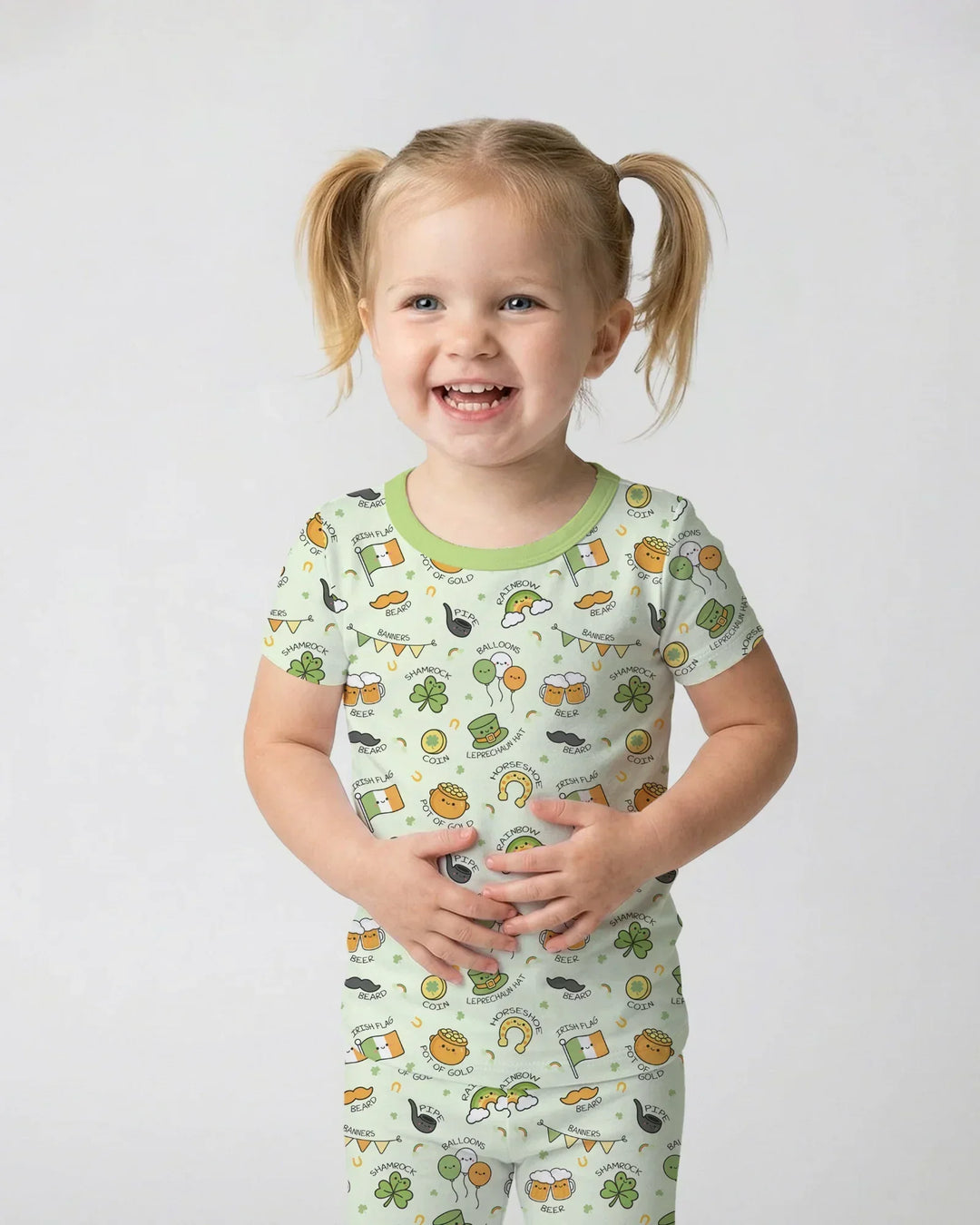 Kawaii St Patrick's Day Bamboo Two Piece Short Sleeve Pajama Set