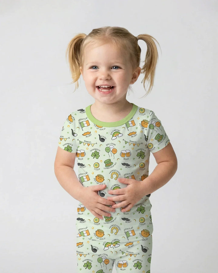 Kawaii St Patrick's Day Bamboo Two Piece Short Sleeve Pajama Set
