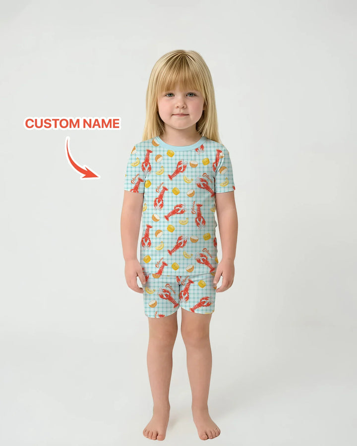 Custom Name Preppy Crawfish Season Bamboo Two Piece Short Sleeve Shorts Pajama Set