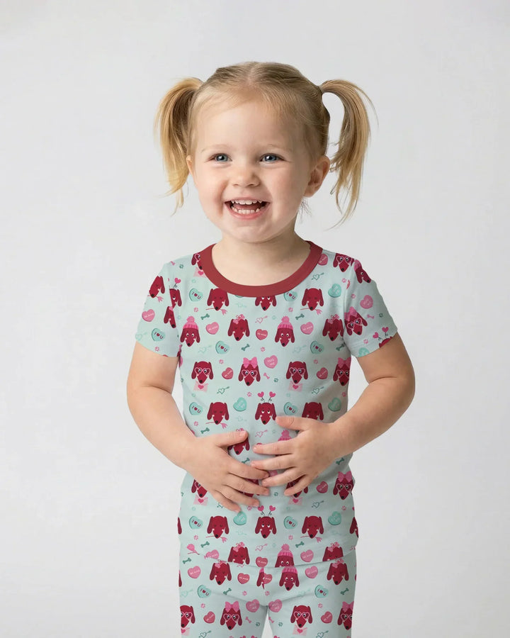Dachshund Is My Valentine Bamboo Two Piece Short Sleeve Pajama Set
