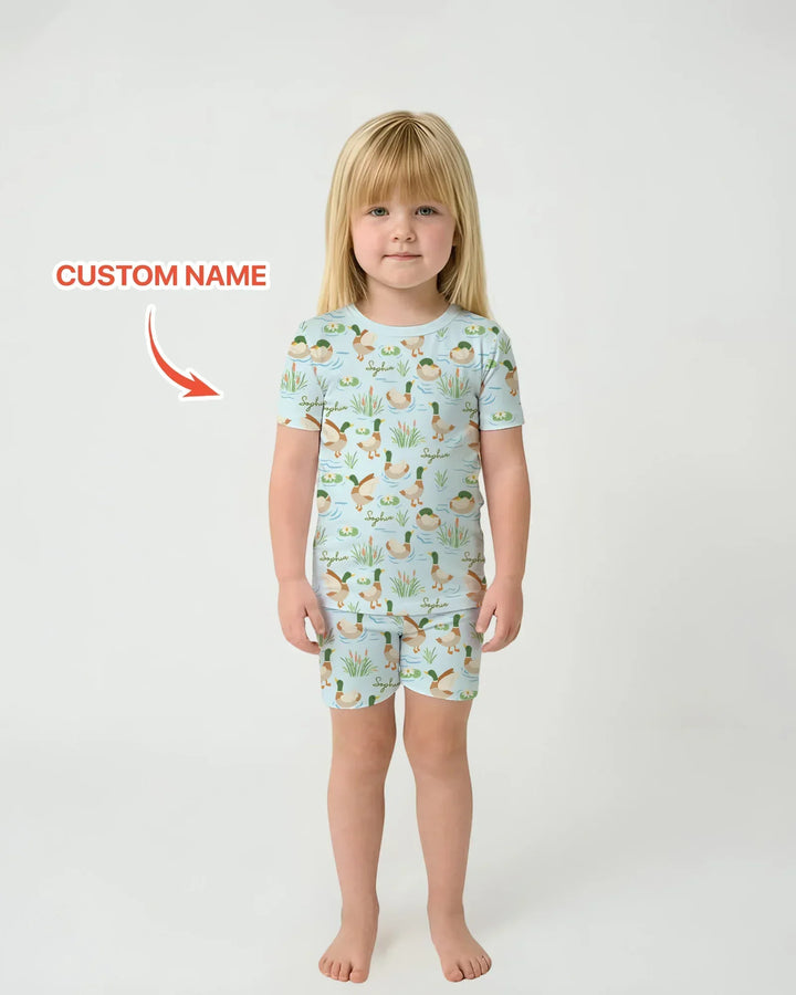 Personalized Mallard Duck Bamboo Two Piece Short Sleeve Shorts Pajama Set