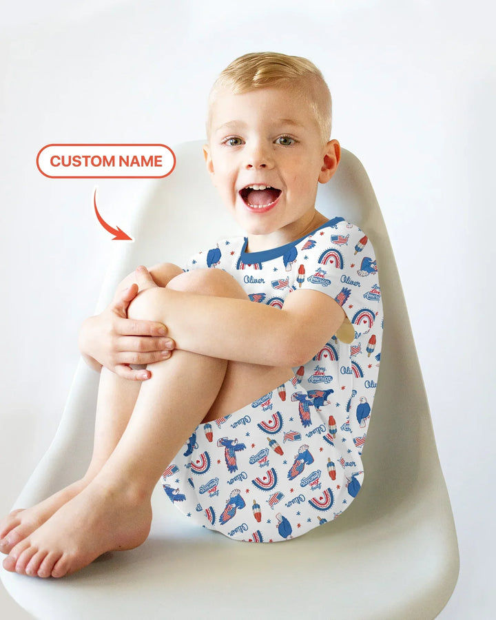 Long Live America Bamboo Two Piece Short Sleeve Shorts Pajama Set