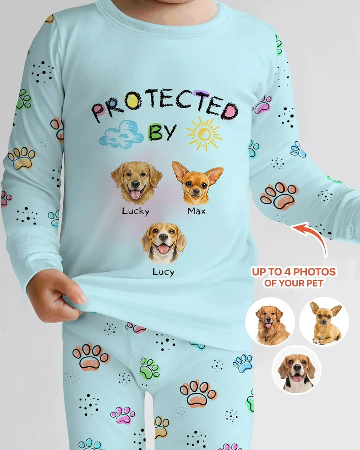 Custom Photo Crayon "Protected By" Bamboo Two Piece Long Sleeve Pajama Set