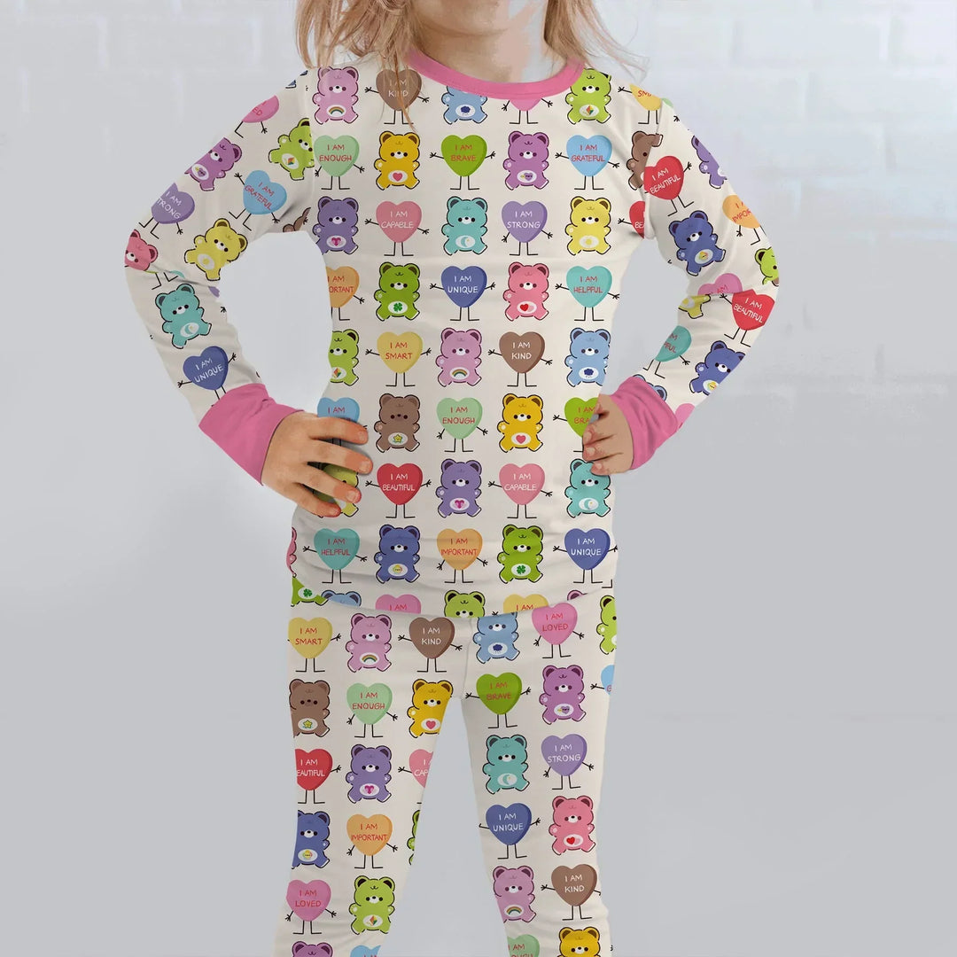 Rainbow Bears Affirmation Bamboo Two Piece Long Sleeve Pajama Set