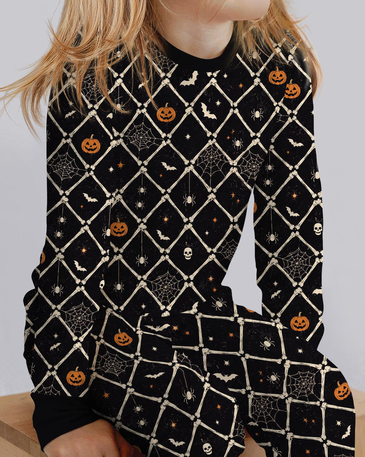 Gothic Skeleton Bones Spooky Halloween Bamboo Two Piece Long Sleeve Pajama Set