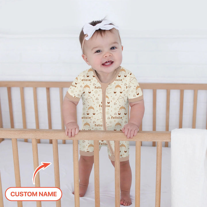 Bohemian Baby Zodiac Signs Custom Name Bamboo Shorty Zippy