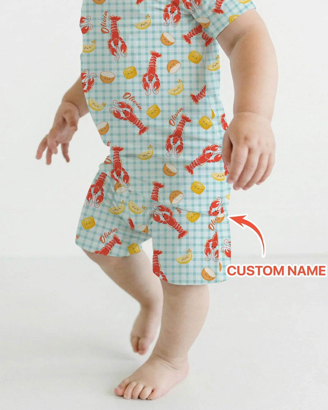 Custom Name Preppy Crawfish Season Bamboo Two Piece Short Sleeve Shorts Pajama Set
