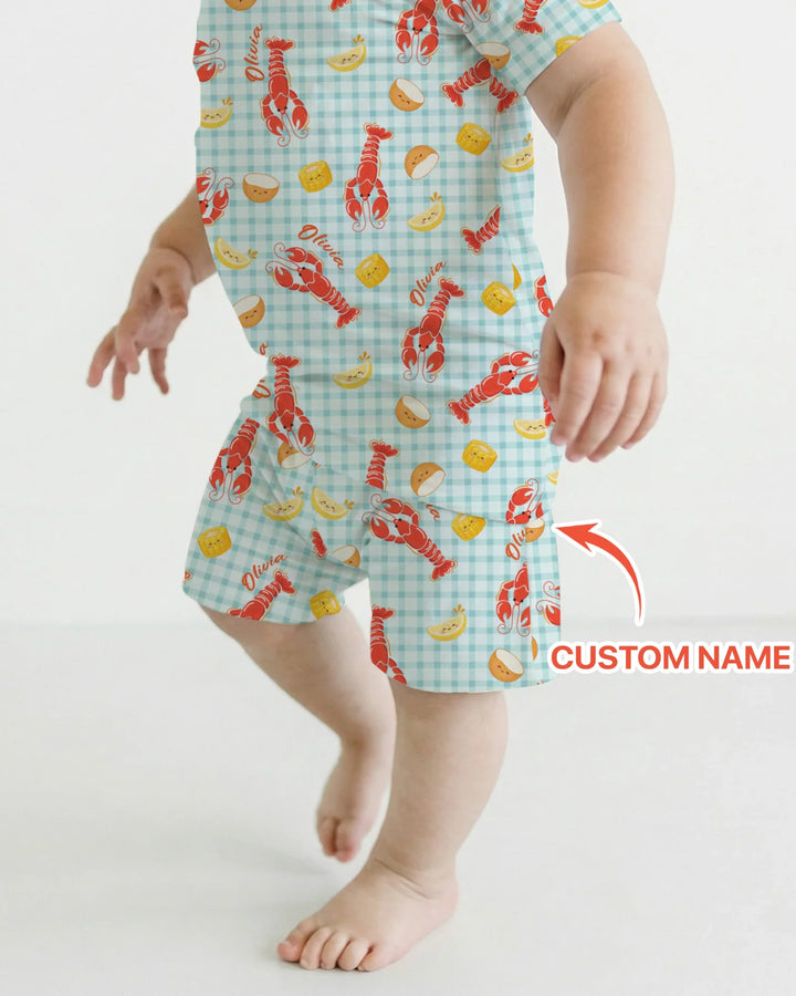 Custom Name Preppy Crawfish Season Bamboo Two Piece Short Sleeve Shorts Pajama Set