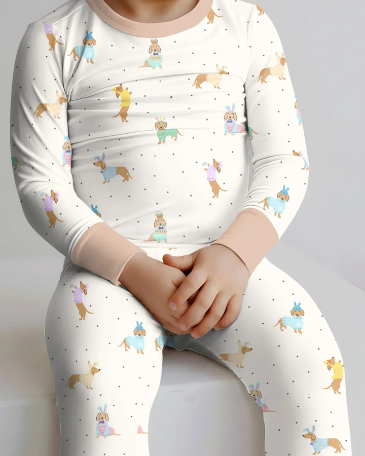 Easter Dachshund Bamboo Two Piece Long Sleeve Pajama Set
