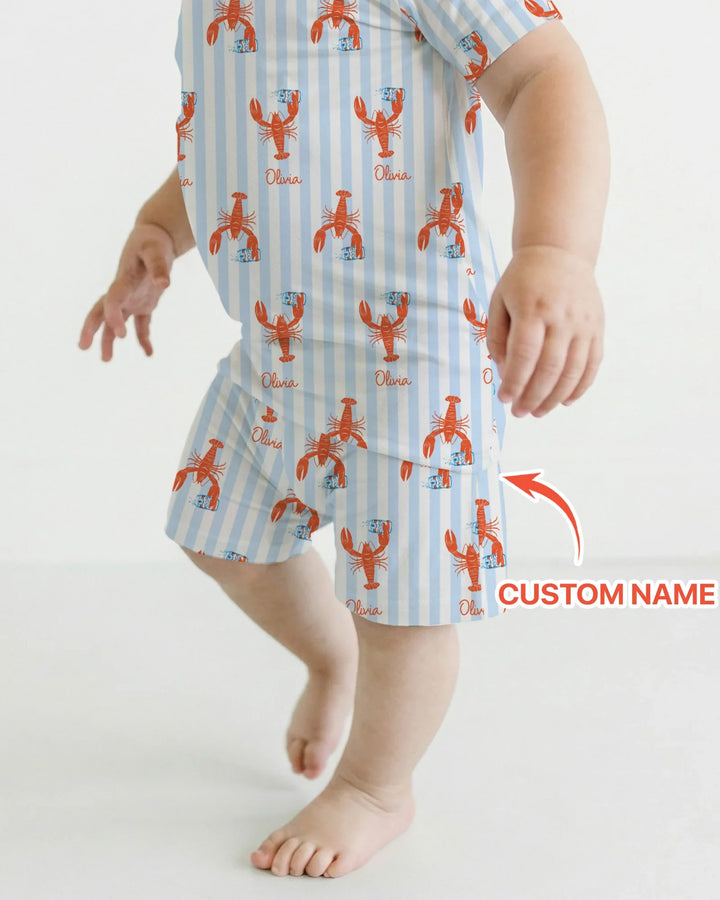 Custom Name Crawfish Beer Season Bamboo Two Piece Short Sleeve Shorts Pajama Set