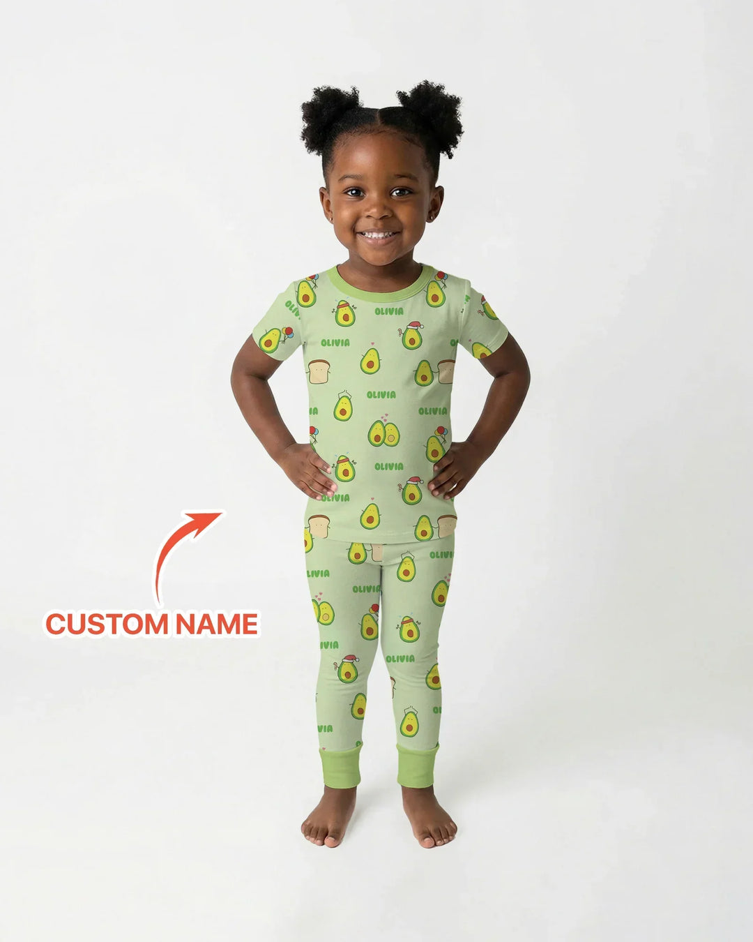Custom Name Cute Avocado Bamboo Two Piece Short Sleeve Pajama Set