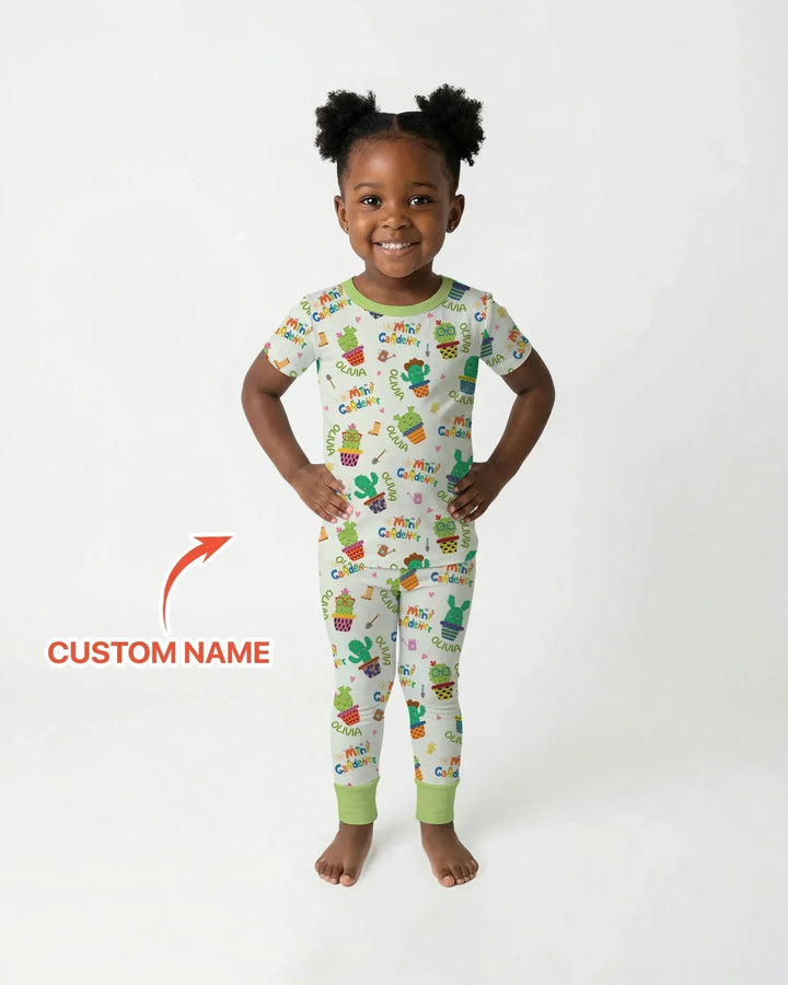 Custom Name Mini Gardener Bamboo Two Piece Short Sleeve Pajama Set