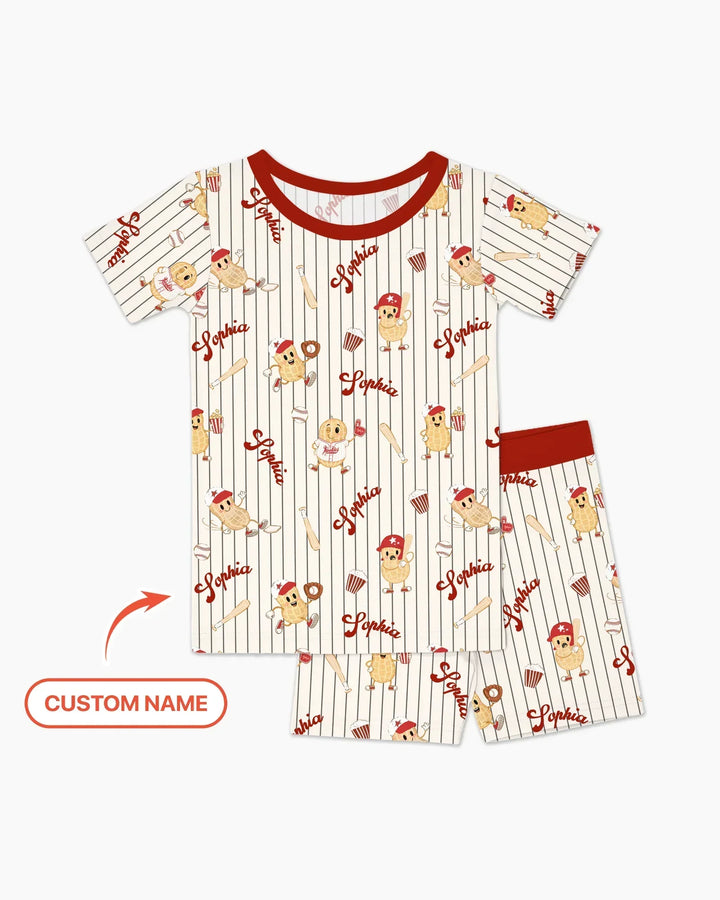 Custom Nam Retro Ballgame Bamboo Two Piece Short Sleeve Shorts Pajama Set