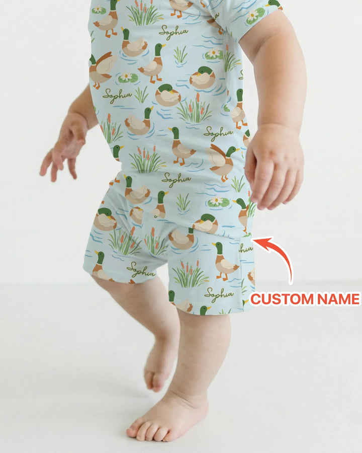 Personalized Mallard Duck Bamboo Two Piece Short Sleeve Shorts Pajama Set
