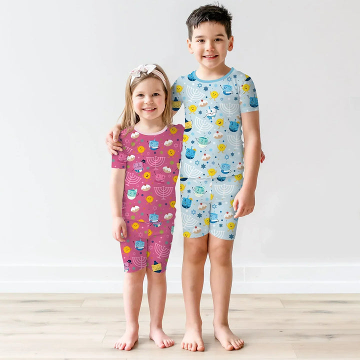 Hanukkah Little Dreidel Family Bamboo Two Piece Short Sleeve Shorts Pajama Set