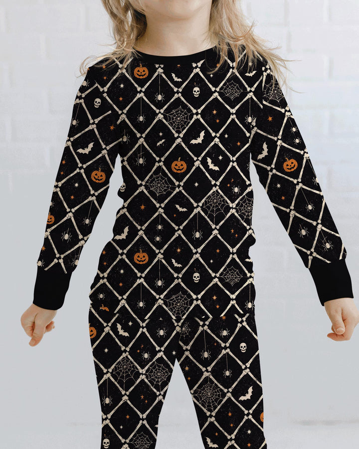 Gothic Skeleton Bones Spooky Halloween Bamboo Two Piece Long Sleeve Pajama Set