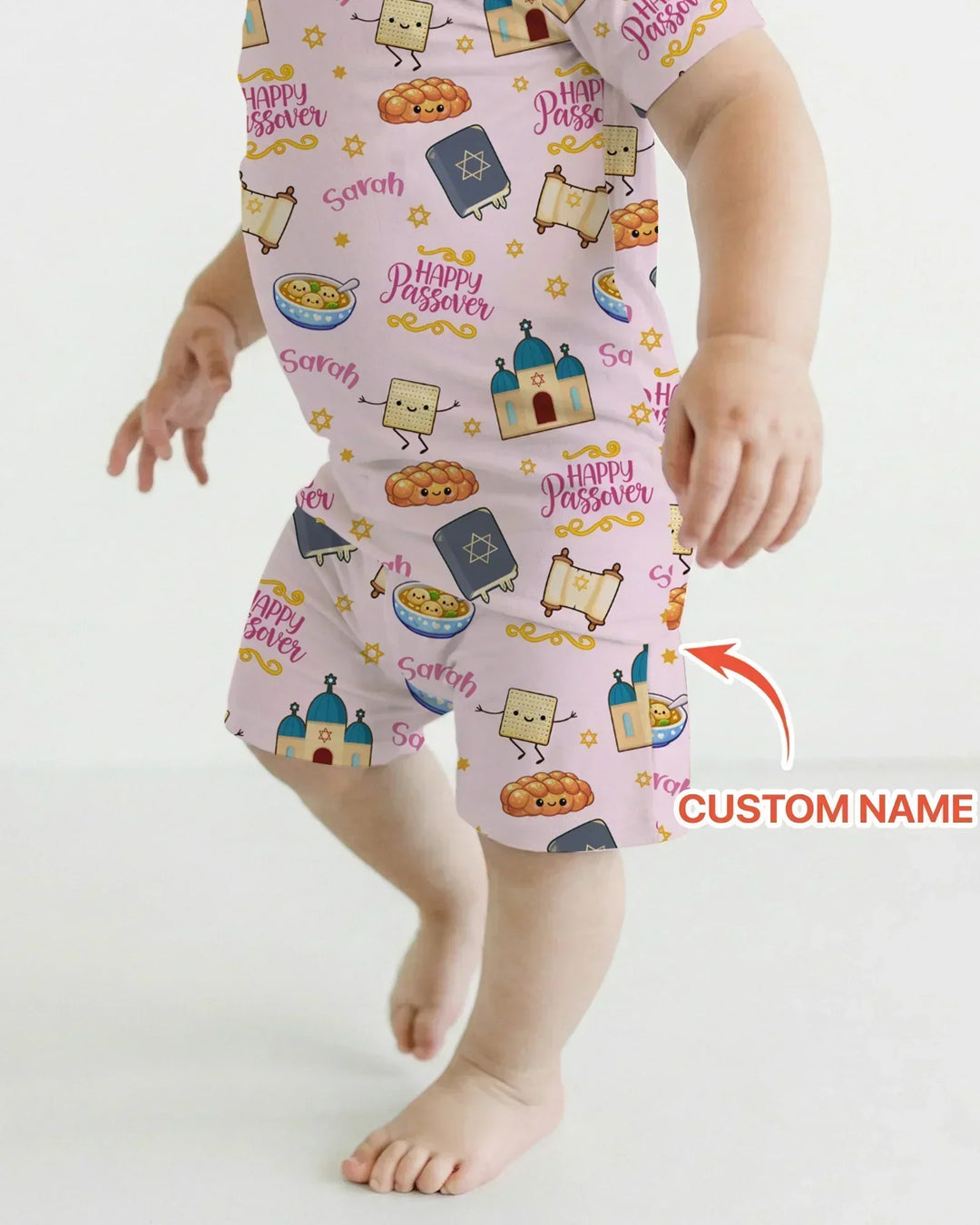 Custom name "Pesach Sameach" Bamboo Two Piece Short Sleeve Shorts Pajama Set