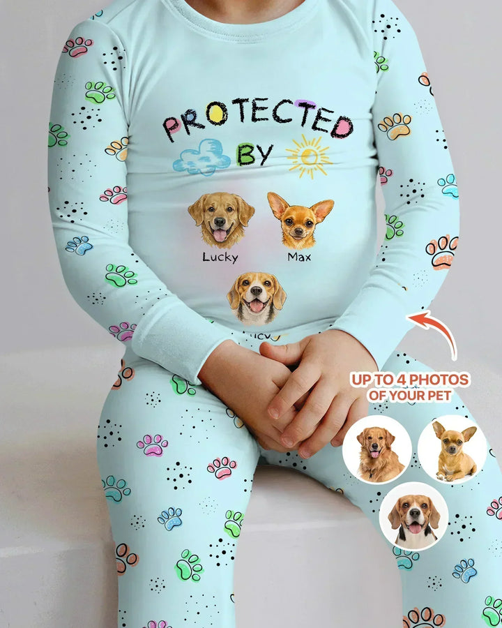 Custom Photo Crayon "Protected By" Bamboo Two Piece Long Sleeve Pajama Set