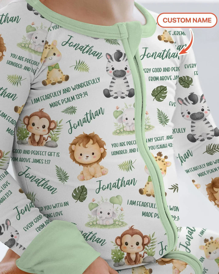Custom Name Bible Verse Safari Animal Bamboo Convertible Zippy