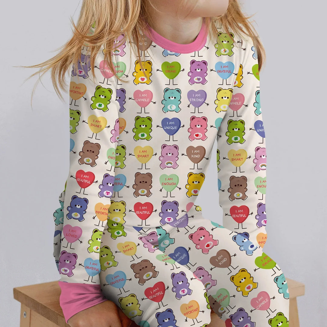 Rainbow Bears Affirmation Bamboo Two Piece Long Sleeve Pajama Set