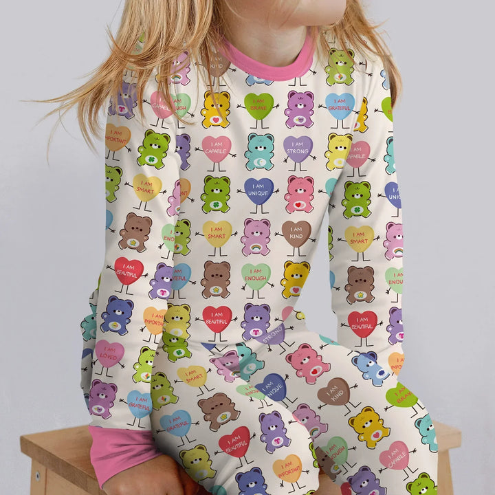 Rainbow Bears Affirmation Bamboo Two Piece Long Sleeve Pajama Set
