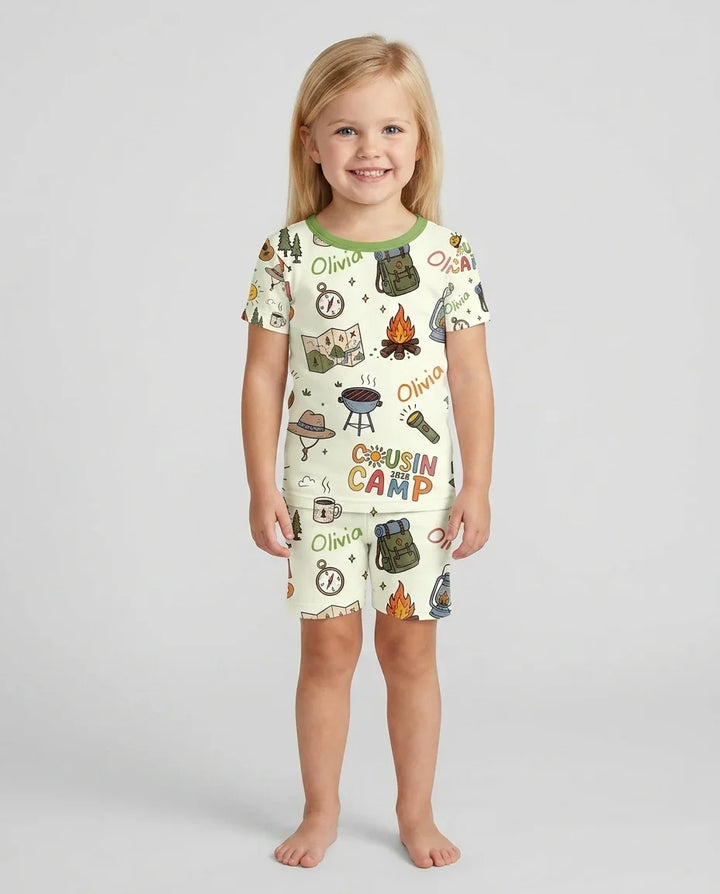 Custom Name Cousin Camp 2026 Bamboo Two Piece Short Sleeve Shorts Pajama Set