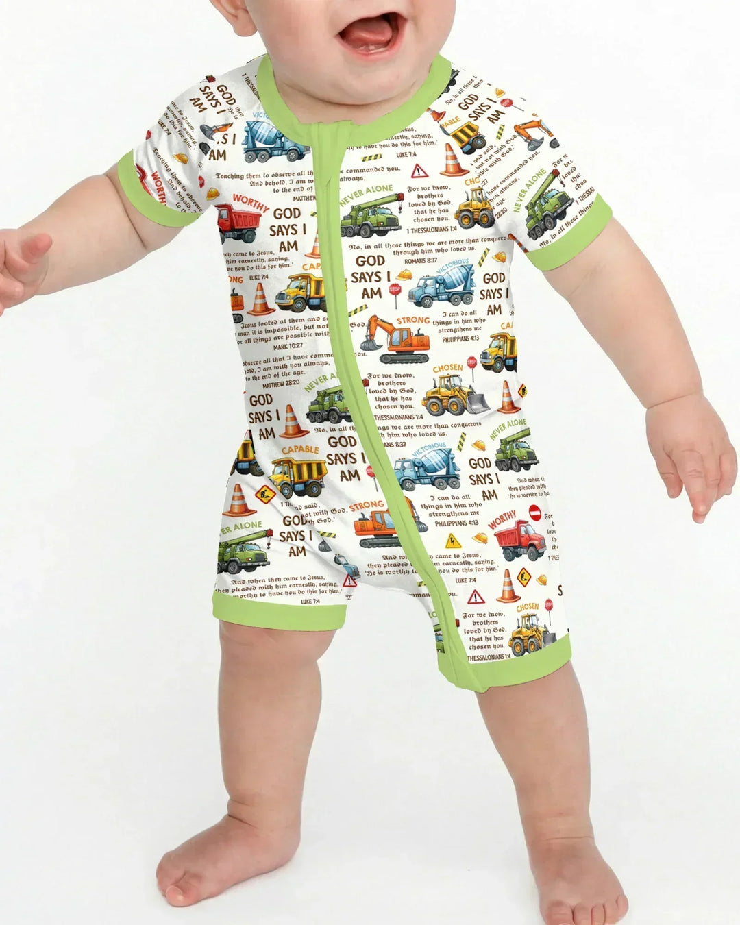 Bible Verse Construction Trucks Bamboo Shorty Zippy