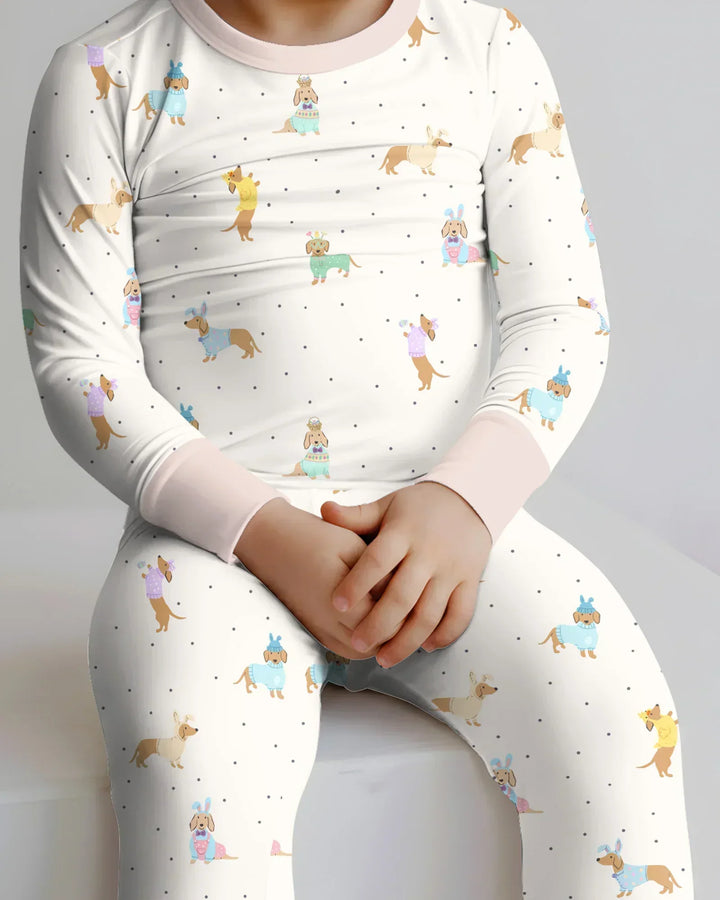 Easter Dachshund Bamboo Two Piece Long Sleeve Pajama Set