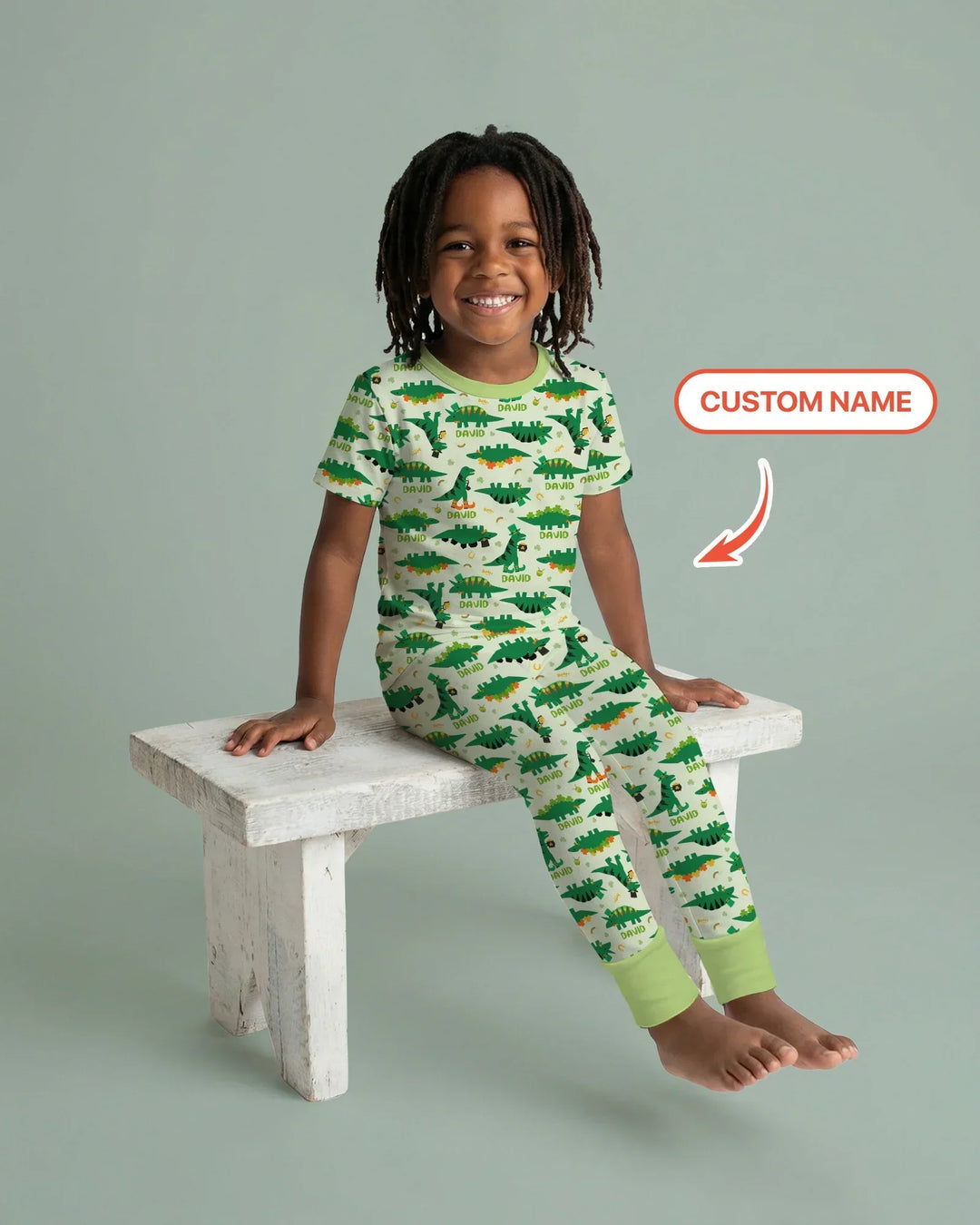 St. Patrick's Day Dinosaurs Custom Bamboo Two Piece Short Sleeve Pajama Set