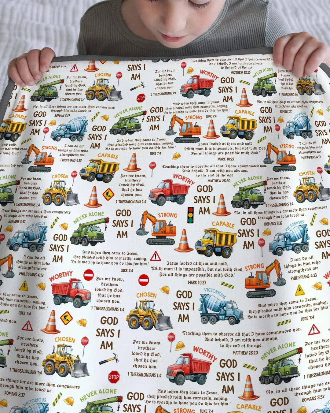 Bible Verse Construction Trucks Bamboo Blanket