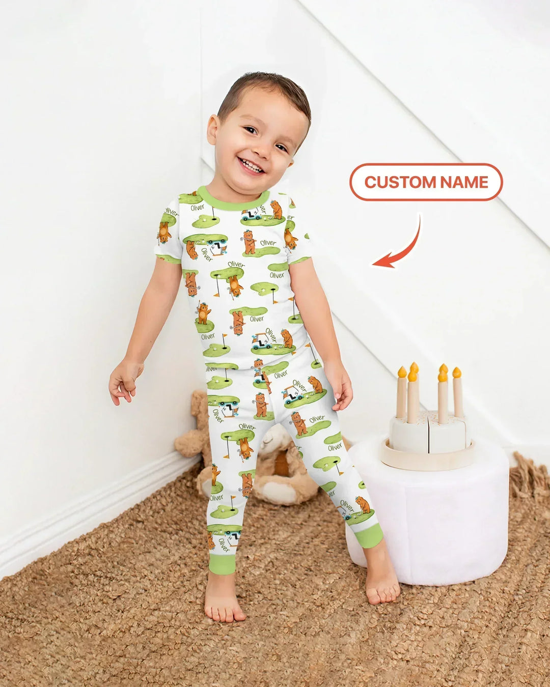 Custom Name Little Bear Golf Club Bamboo Two Piece Short Sleeve Pajama Set