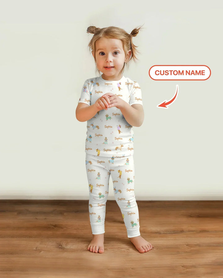 Custom Name Easter Dachshund Bamboo Two Piece Short Sleeve Pajama Set