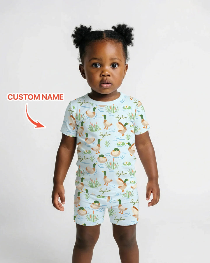 Personalized Mallard Duck Bamboo Two Piece Short Sleeve Shorts Pajama Set