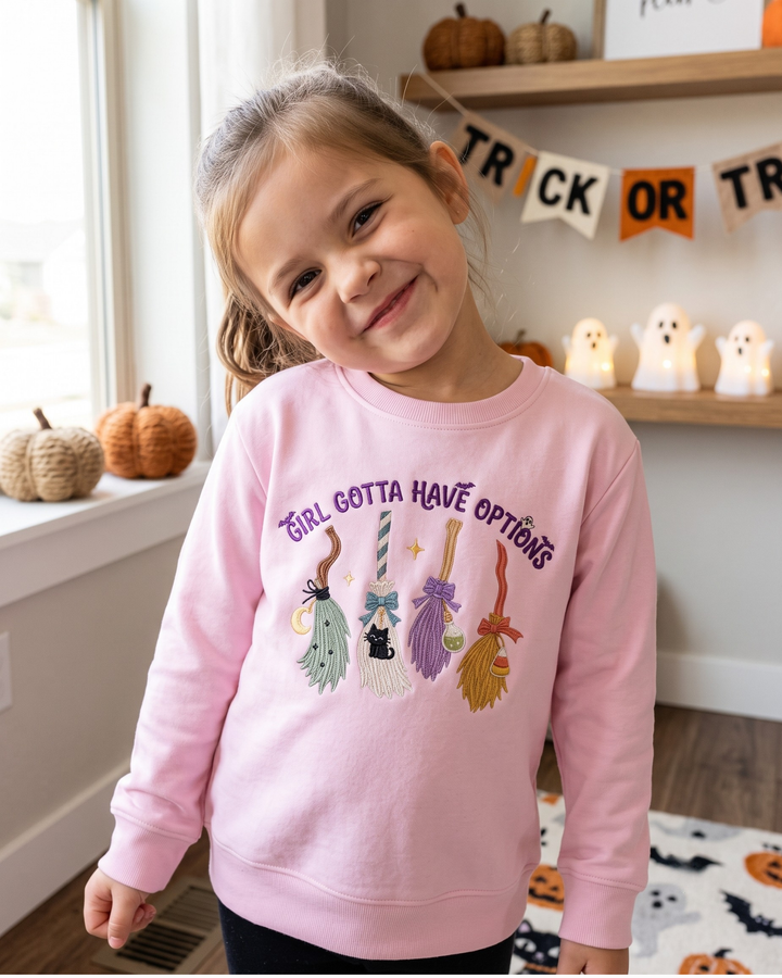 Girl Gotta Have Options Embroidered Bamboo Crewneck Sweatshirt