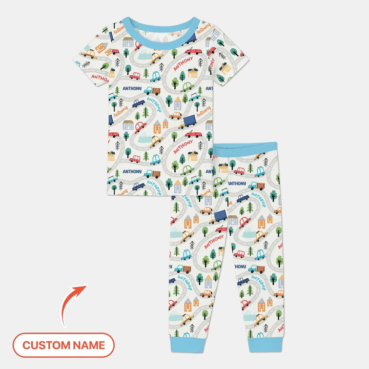 Custom Name Road Map Bamboo Two Piece Short Sleeve Pajama Set