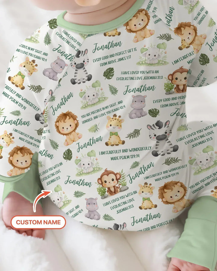Custom Name Bible Verse Safari Animal Bamboo Convertible Zippy
