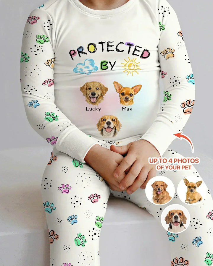 Custom Photo Crayon "Protected By" Bamboo Two Piece Long Sleeve Pajama Set
