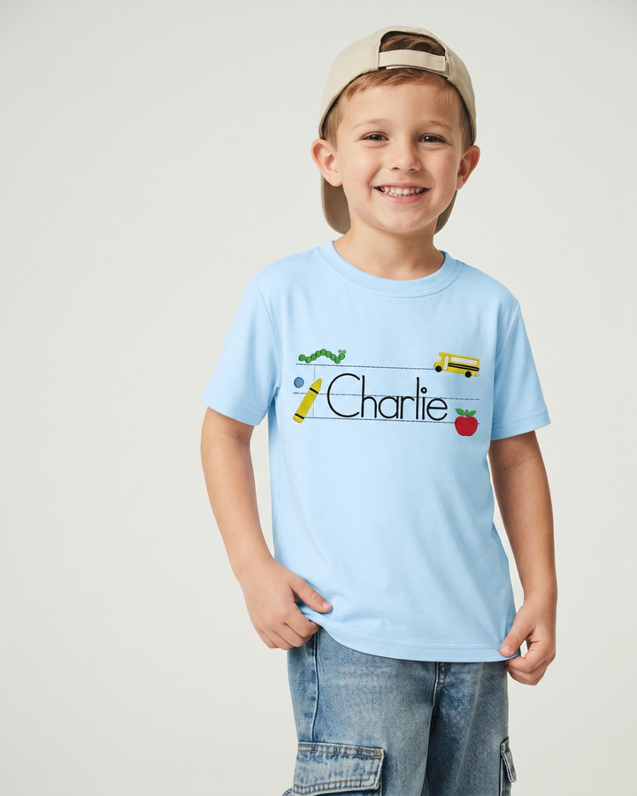 Custom Name Embroidered First Day Fun Bamboo Crewneck T-Shirt