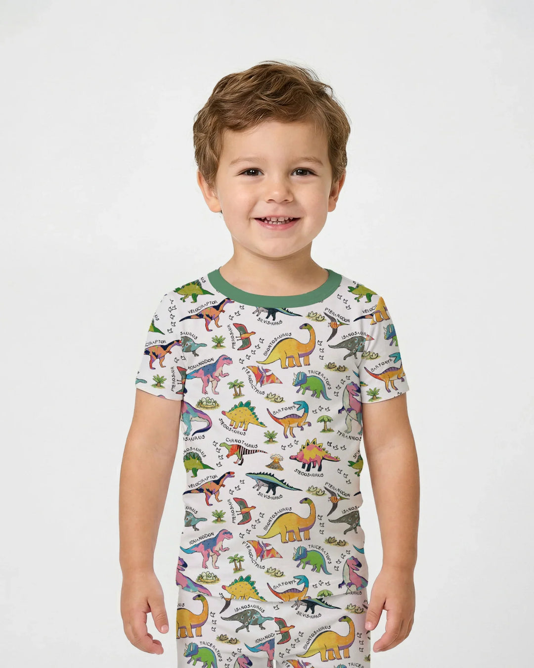 All The Dino Types Bamboo Two Piece Short Sleeve Pajama Set