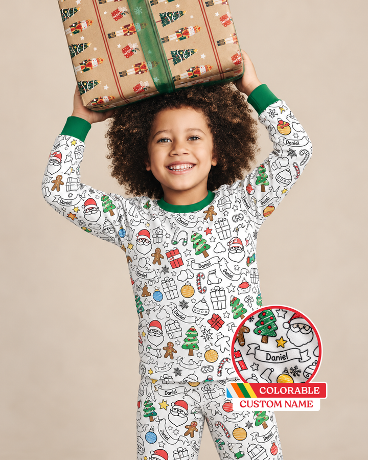 Joyful Doodle Christmas Colorable Bamboo Two Piece Long Sleeve Pajama Set