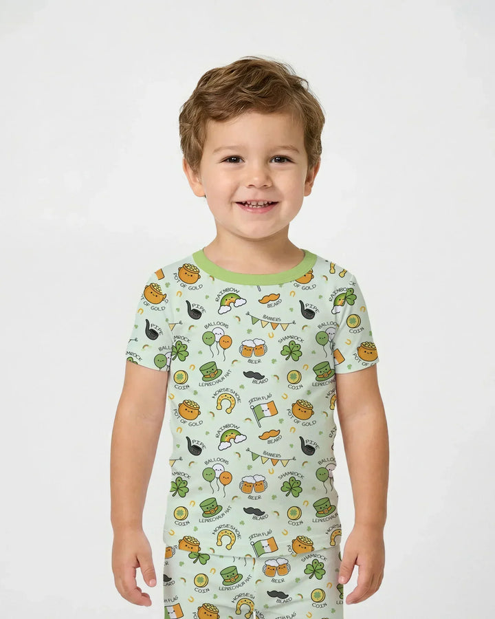 Kawaii St Patrick's Day Bamboo Two Piece Short Sleeve Pajama Set