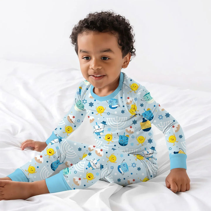Hanukkah Little Dreidel Family Bamboo Two Piece Long Sleeve Pajama Set