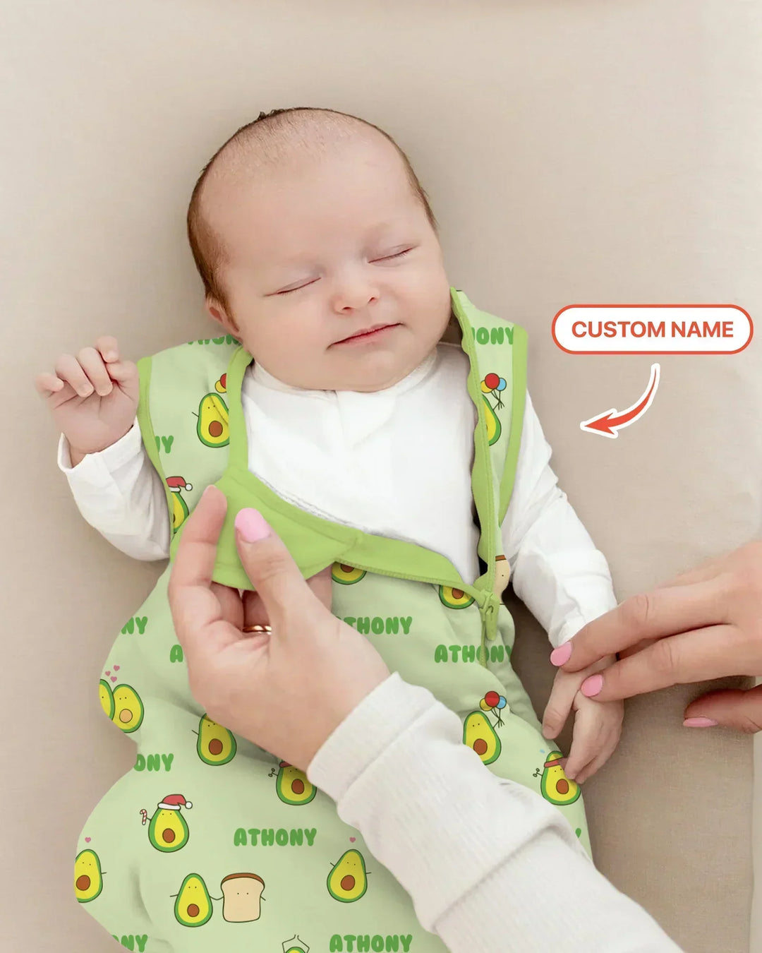 Custom Name Cute Avocado Bamboo Sleep Bag