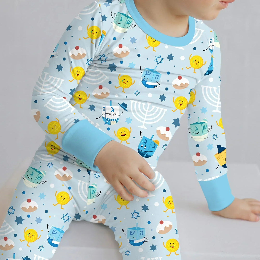 Hanukkah Little Dreidel Family Bamboo Two Piece Long Sleeve Pajama Set