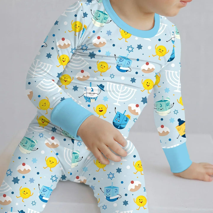 Hanukkah Little Dreidel Family Bamboo Two Piece Long Sleeve Pajama Set