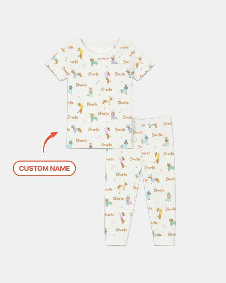 Custom Name Easter Dachshund Bamboo Two Piece Short Sleeve Pajama Set